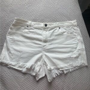 Aerie distressed white denim shorts (size L)